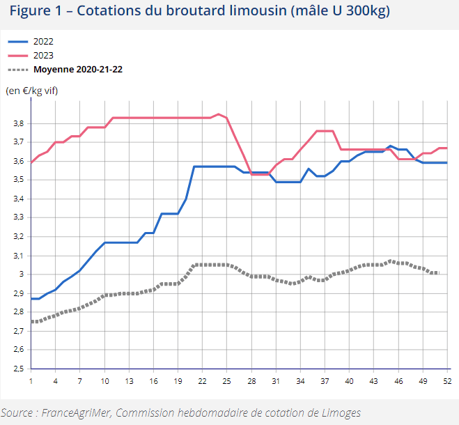 Cotations du broutard limousin (mâle U 300kg)