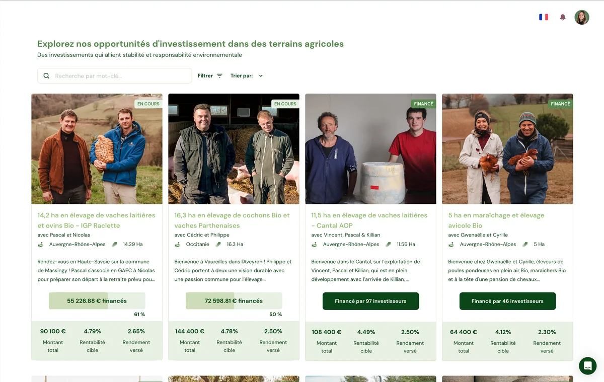 Que signifient les différents statuts des projets agricoles à financer sur la Plateforme